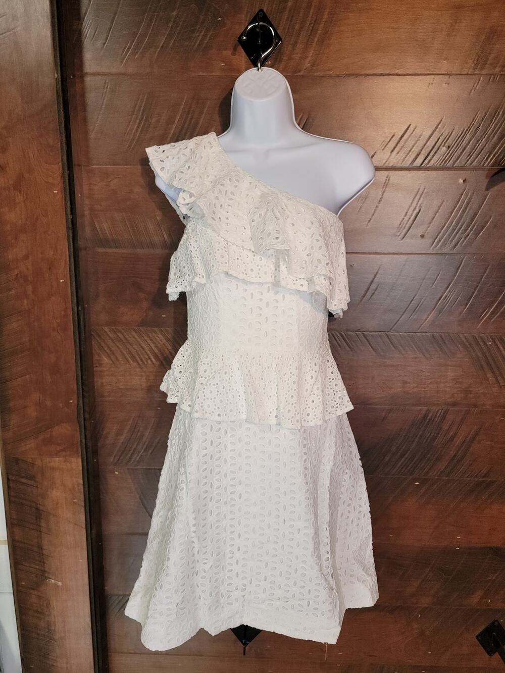 EUC Lilly Pulitzer Sz 8 Josey Dress Eyelet Lace One Shoulder Ruffle Designer